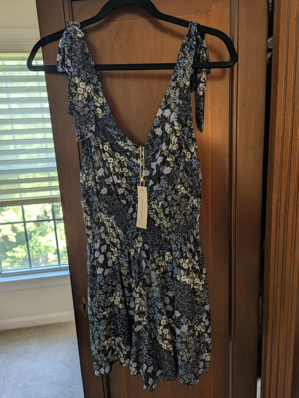 Rebecca Taylor Navy Floral Smocked Romper